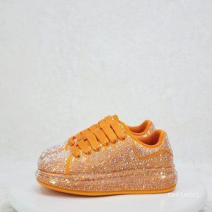 Dazzle Cush Iridescent Rhinestone Orange Platform Sneakers Tennis Shoes